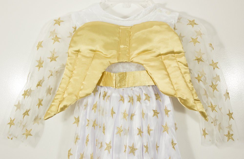 Das Kostümland Engel-Kostüm Sternen Engel Kinderkostüm - Kleid und Engelsflügel - Weiß Gold