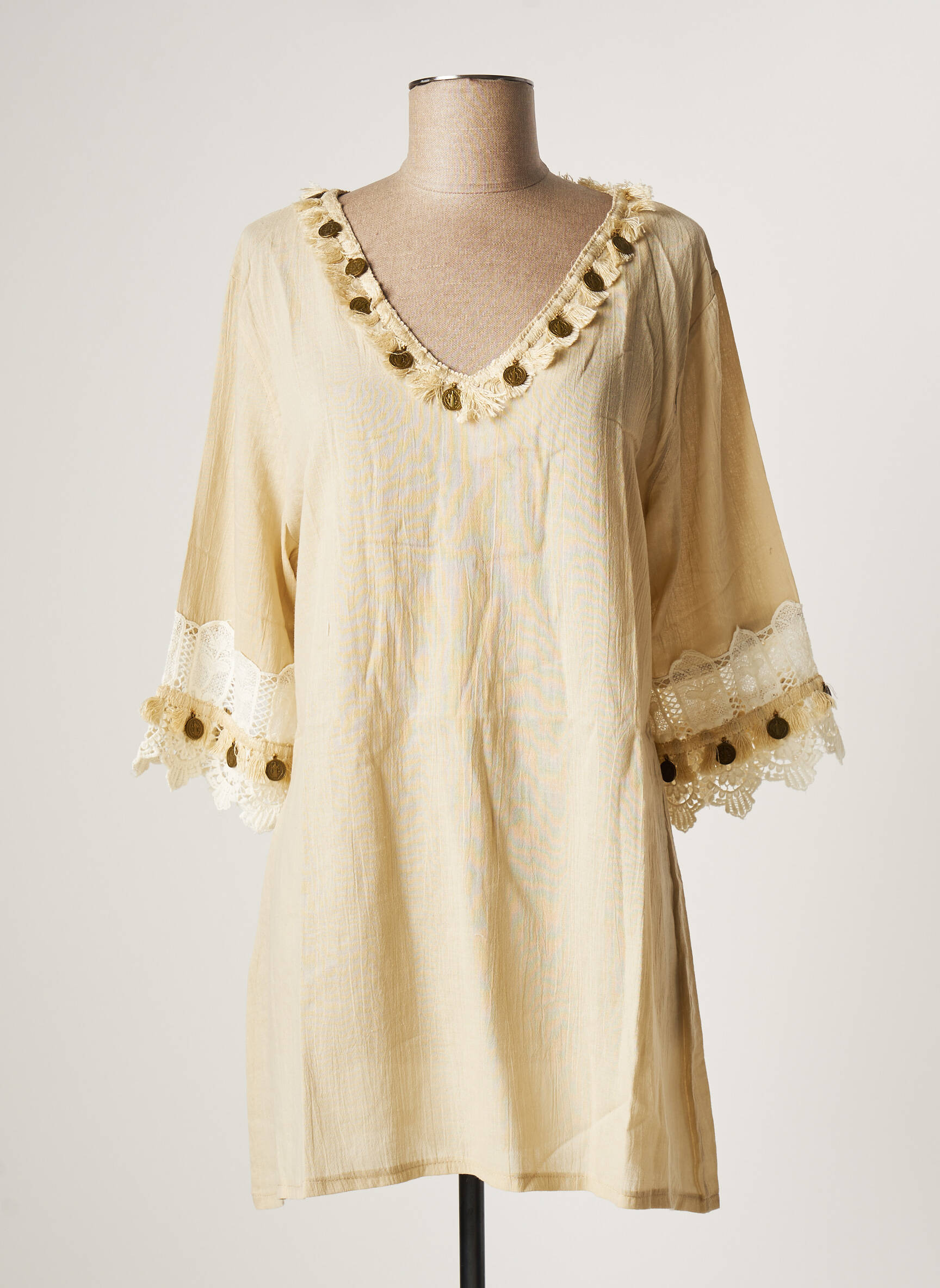 Tendance Unique Tuniquemanchelongue Femme couleur beige