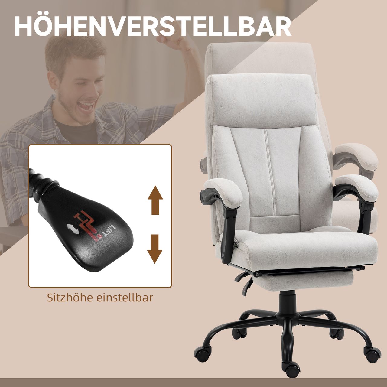 Vinsetto Massage-Bürostuhl, 111-119cm PC Stuhl mit Wippfunktion, Heizfunktion
