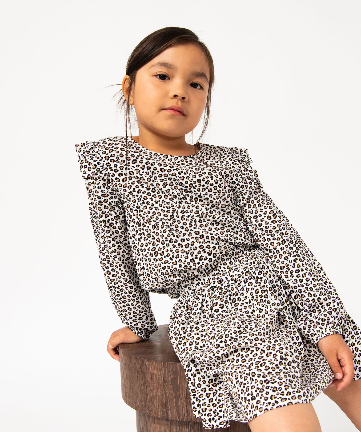 Chemise fille à manches longues avec volants sur les épaules ecru | GEMO