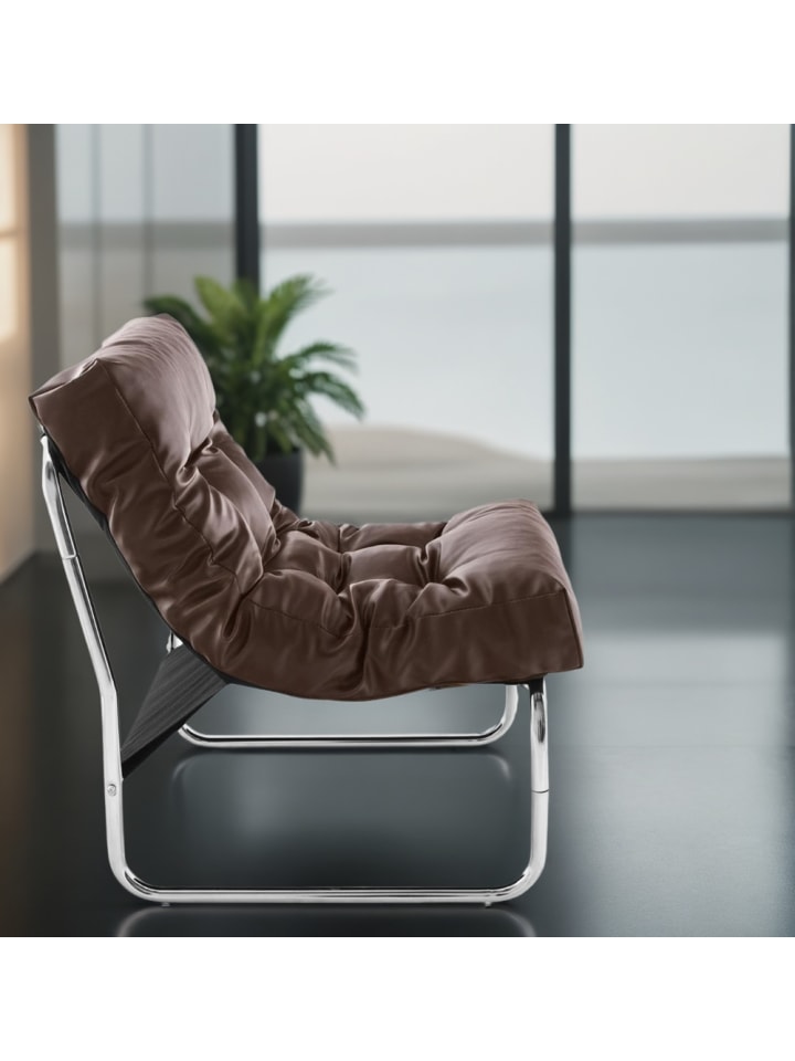 KADIMA DESIGN Vintage Clubsessel, Retro Lounge, Modular, Business, Chromkufen in Braun günstig kaufen onesize
