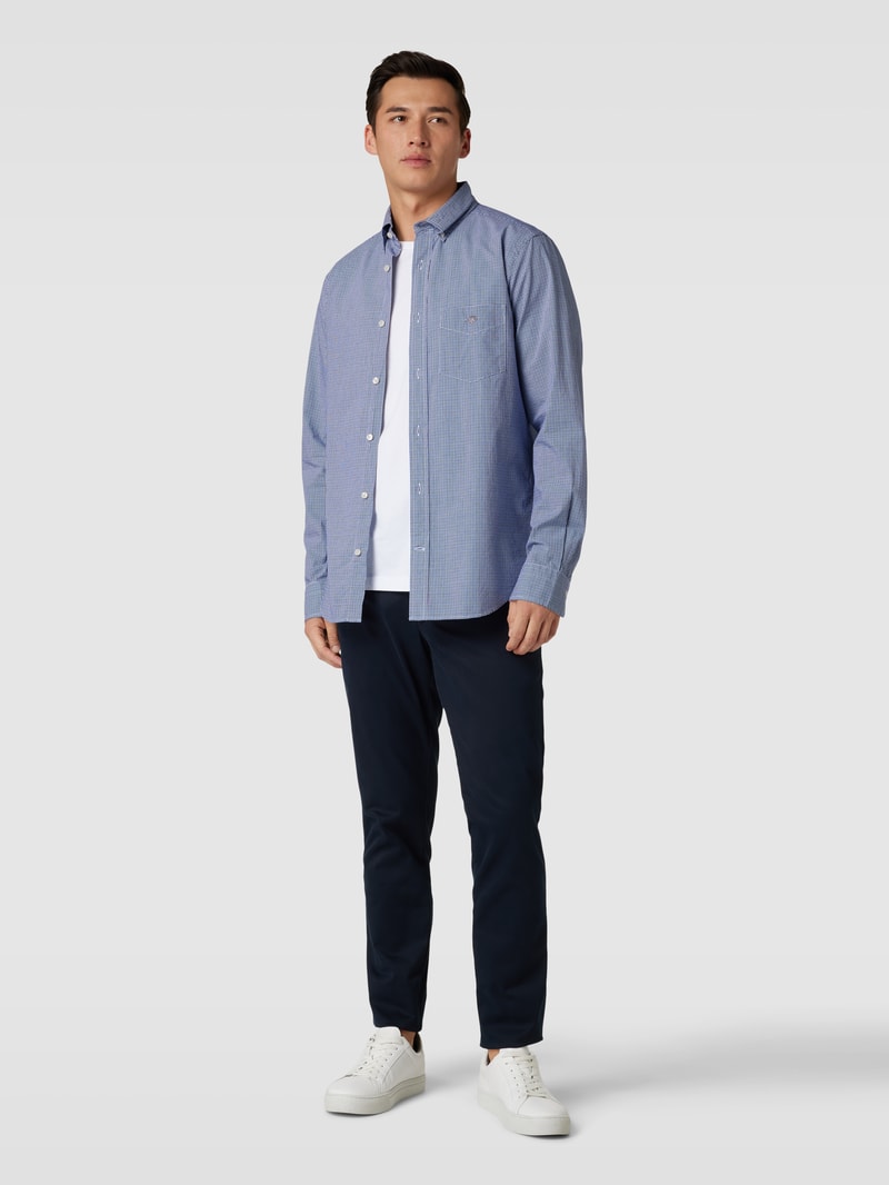 Regular Fit Freizeithemd mit Label-Stitching Modell 'POPLIN' in royalblau