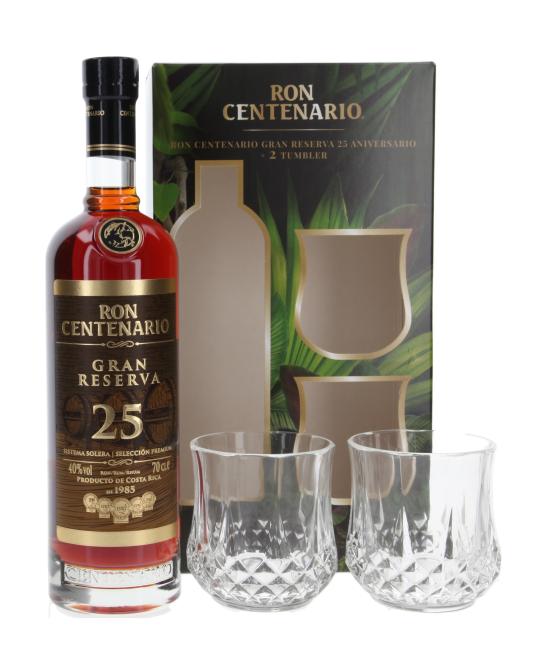 Ron Centenario Gran Reserva 25 Aniversario mit 2 Gläsern 0,7 l·40 % vol
