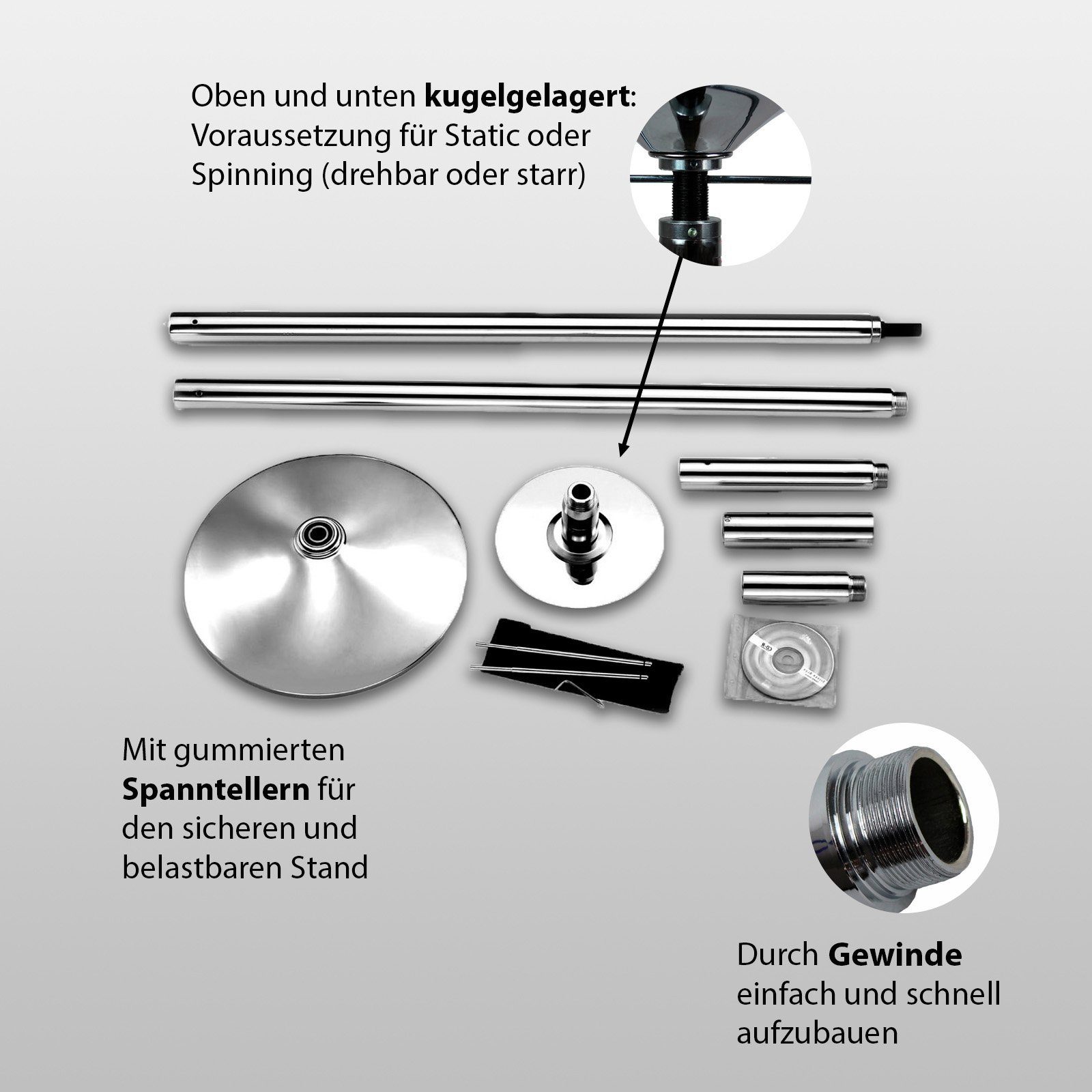 TRUTZHOLM Trainingsstation Pole Dance Stange Tanzstange Profi 45mm GoGo Tabledance Static + Spinn