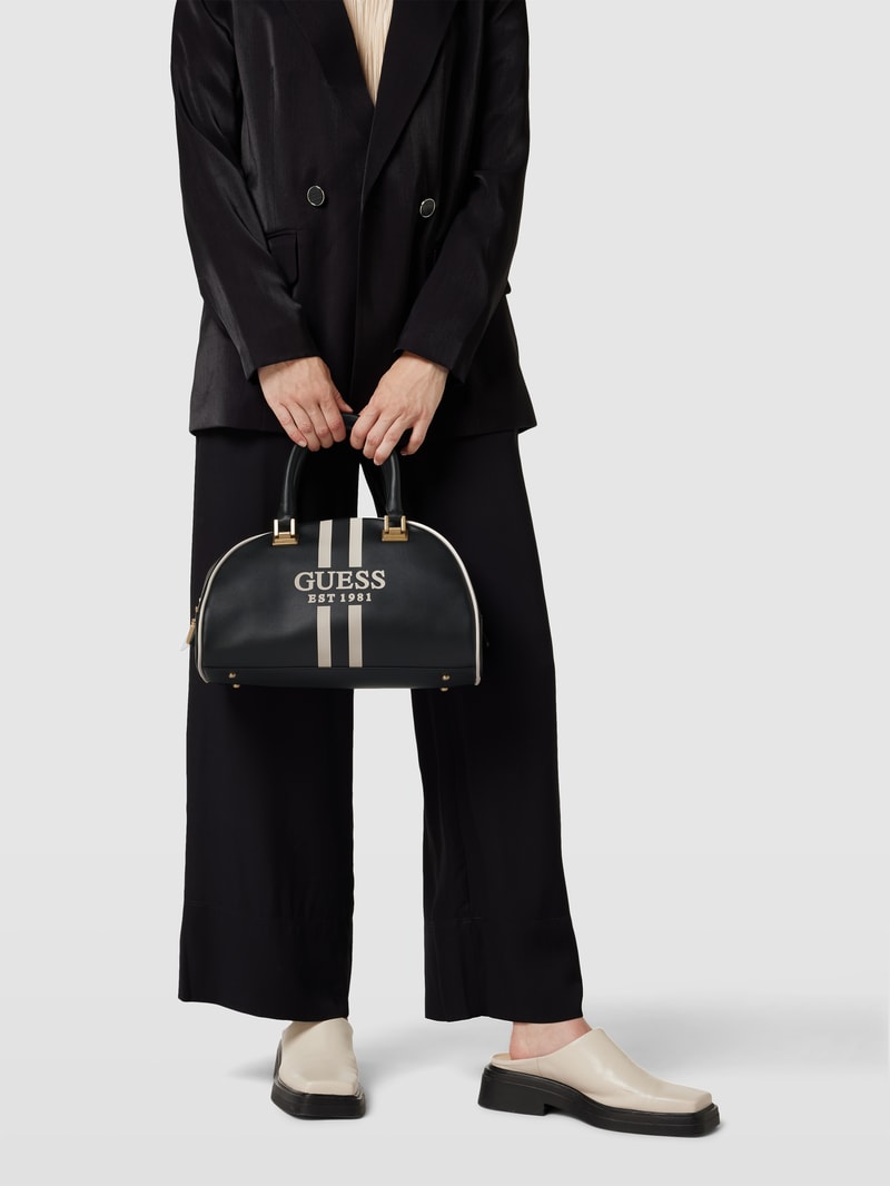 Bowling Bag mit Label-Print Modell 'MILDRED' in schwarz