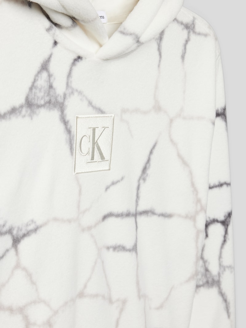 Hoodie mit Label-Details in ecru