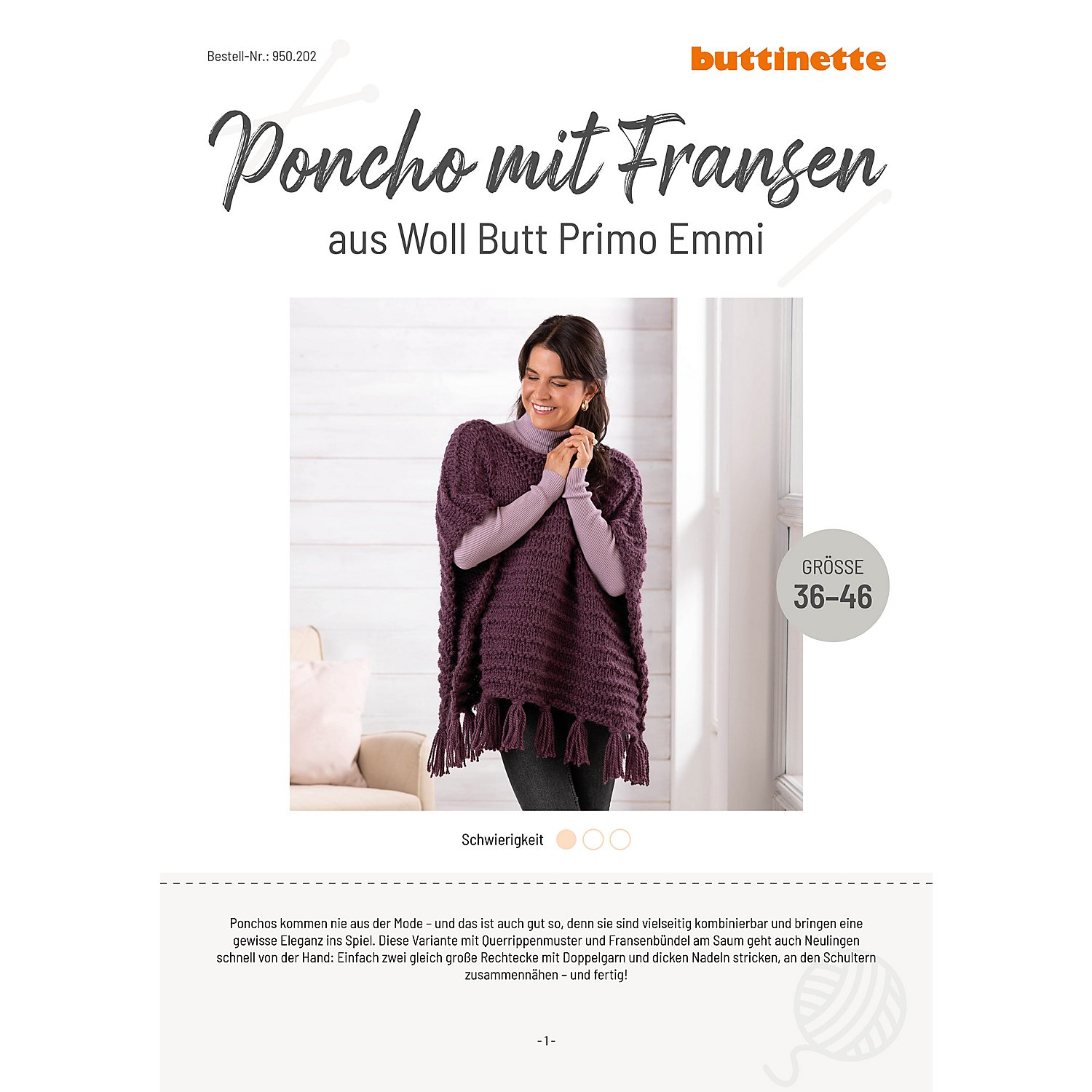 Strickanleitung – Poncho mit Fransen aus Woll Butt Primo Emmi