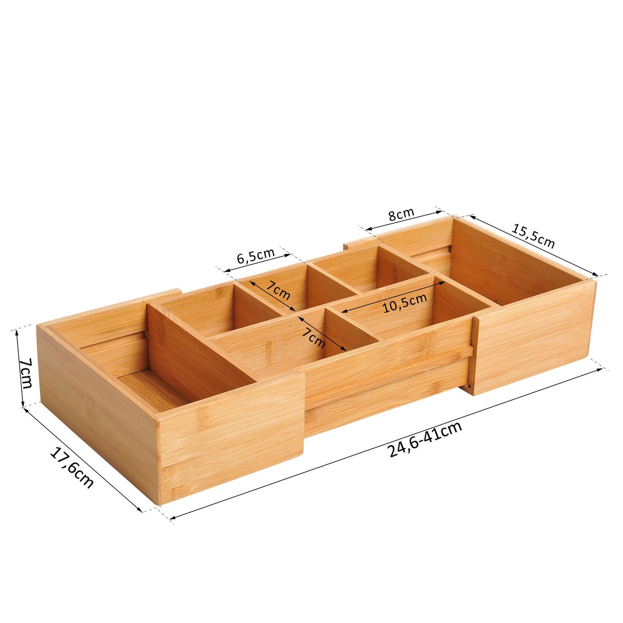 HOMCOM Aufbewahrungsbox Ordnungsbox Schubladen Organizer ausziehbar Bambus Natur L24,6 x B17,6 x H7 cm