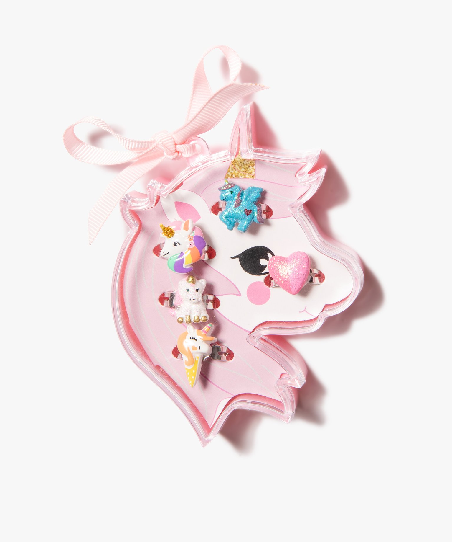 Bagues fille avec motifs licornes et coeur (coffret de 5) rose | GEMO