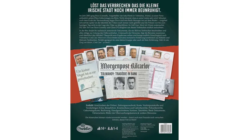 ThinkFun - Cold Case: Mord mit Zinsen. Der Krimi im eigenen Heim. Wer findet den Mörder?