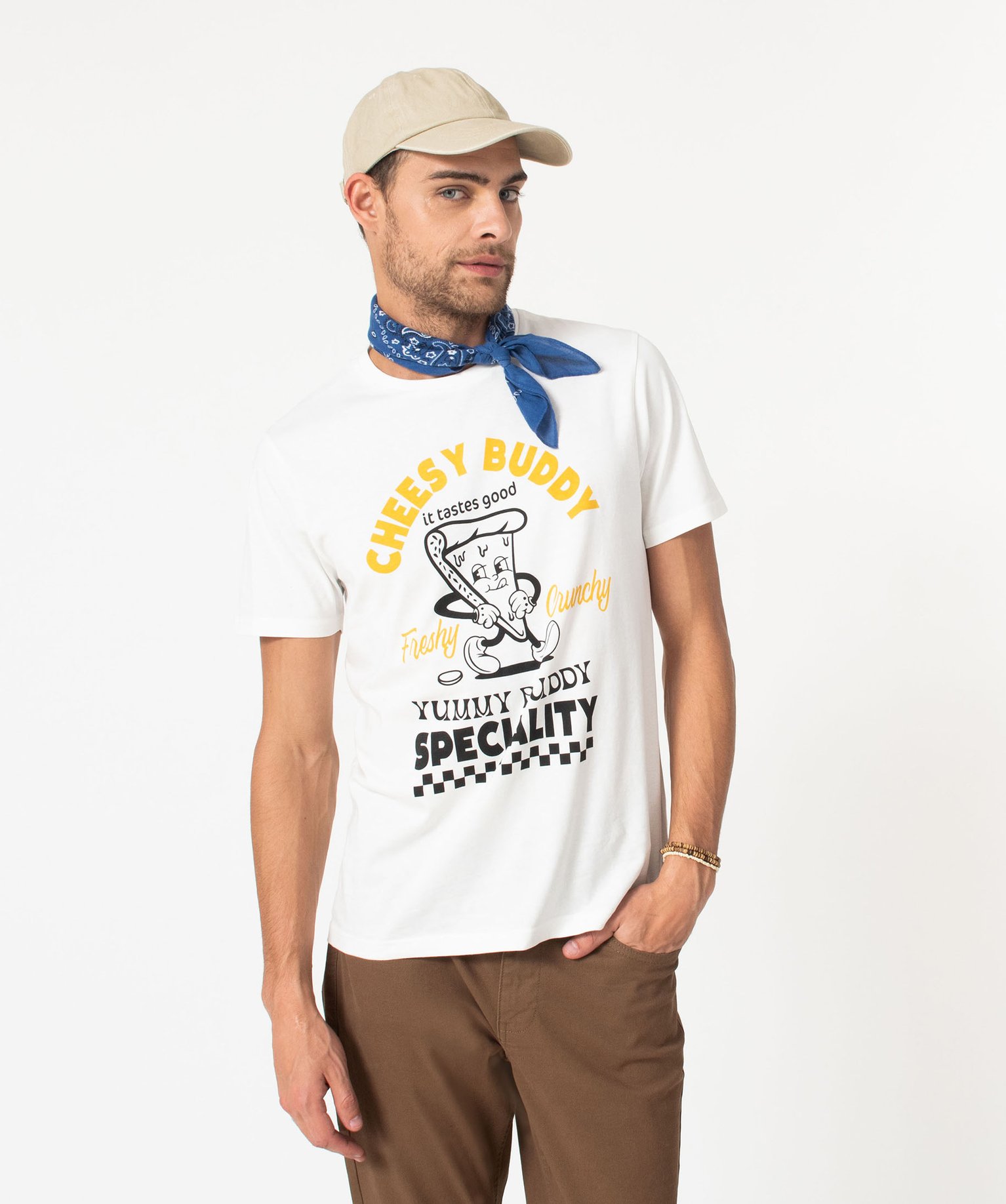 Tee-shirt manches courtes imprimé fantaisie homme blanc | GEMO