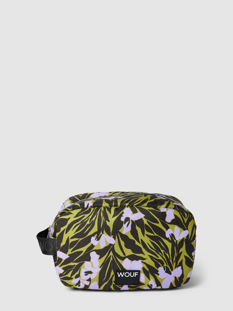 Kosmetiktasche mit Allover-Muster Modell 'Adri' in olivgrün