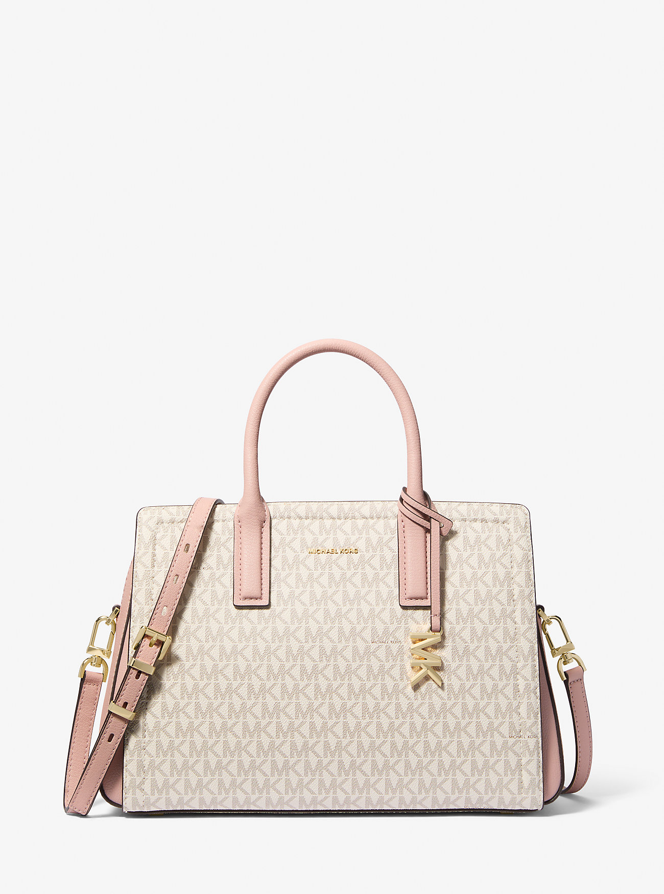 Laila Medium Signature Logo Satchel - VANILLA/SOFT PINK