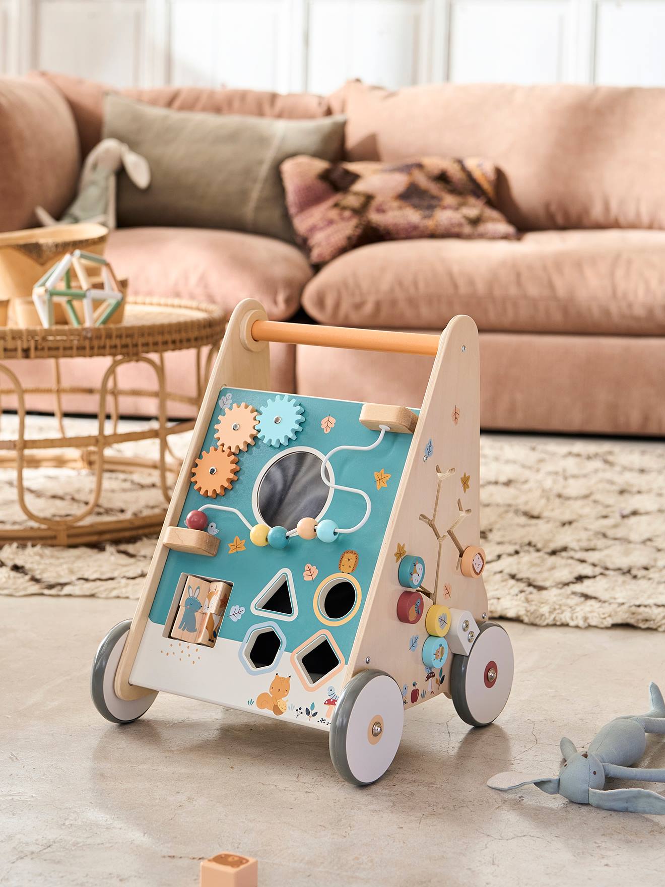 Vertbaudet Activity-Lauflernwagen mit Bremsen, Holz FSC - blau waldfreunde