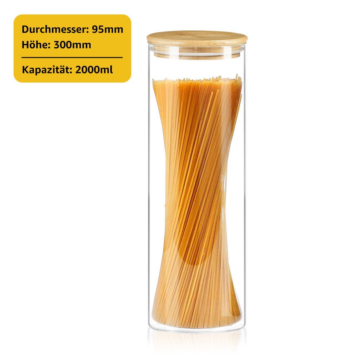 7Magic Vorratsdose Vorratsglas Set, (2000ml+550ml+550ml+1000ml+1000ml, 5-tlg), mit Bambus Deckel