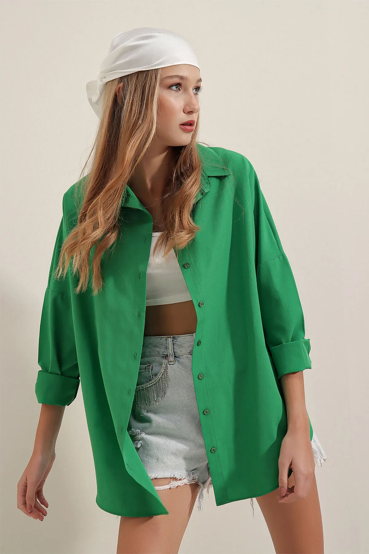 Bigdart  3900 Oversize-Lang-Basic-Hemd – Grün