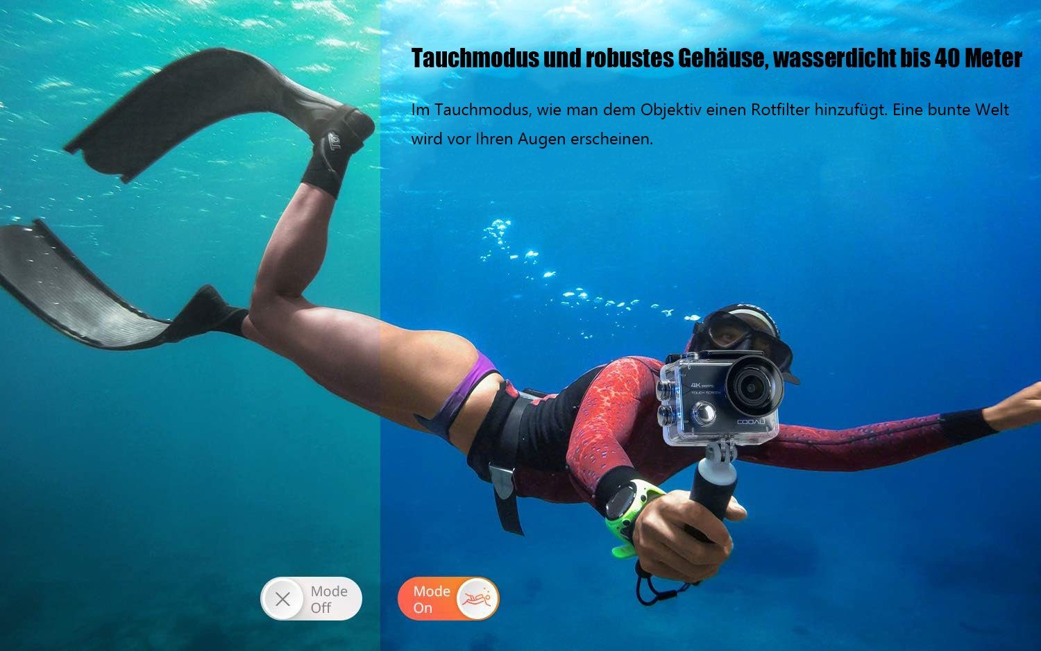 COOAU CU-SPC02 Action Cam 4K 60fps 20MP Touchscreen WiFi Sport Kamaras Action Cam (Ultra HD 4K, 2.4GHz WLAN( WiFi, 8x opt. Zoom, 6-Achsen-Anti-Shake-EIS,mit 8 x Zoom,Externem Mikrofon, 2-Zoll-IPS-empfindliche Touchscree, 2x1350mAh Akkus, 16 Zubehör K