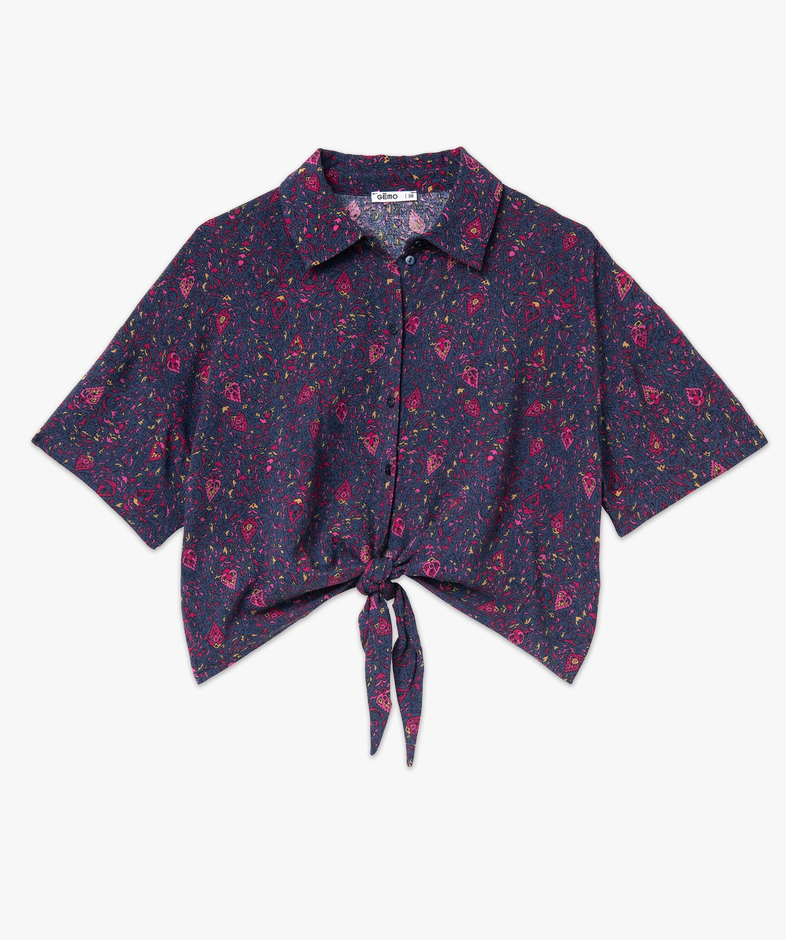 Chemise courte imprimée nouée dans le bas femme imprime | GEMO