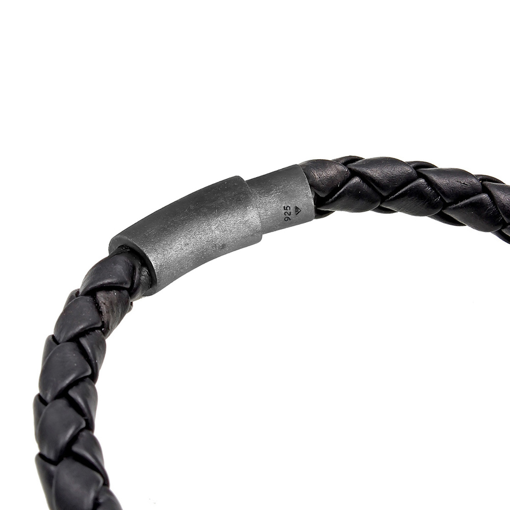KUZZOI KUZZOI Bracelet Herren Echtleder Geflochten Magnet Basic 925 Silber Bracelet