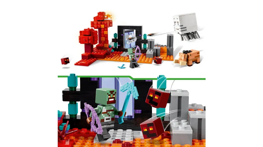 LEGO Minecraft 21255 Hinterhalt am Netherportal, baubares Nether-Spielzeug