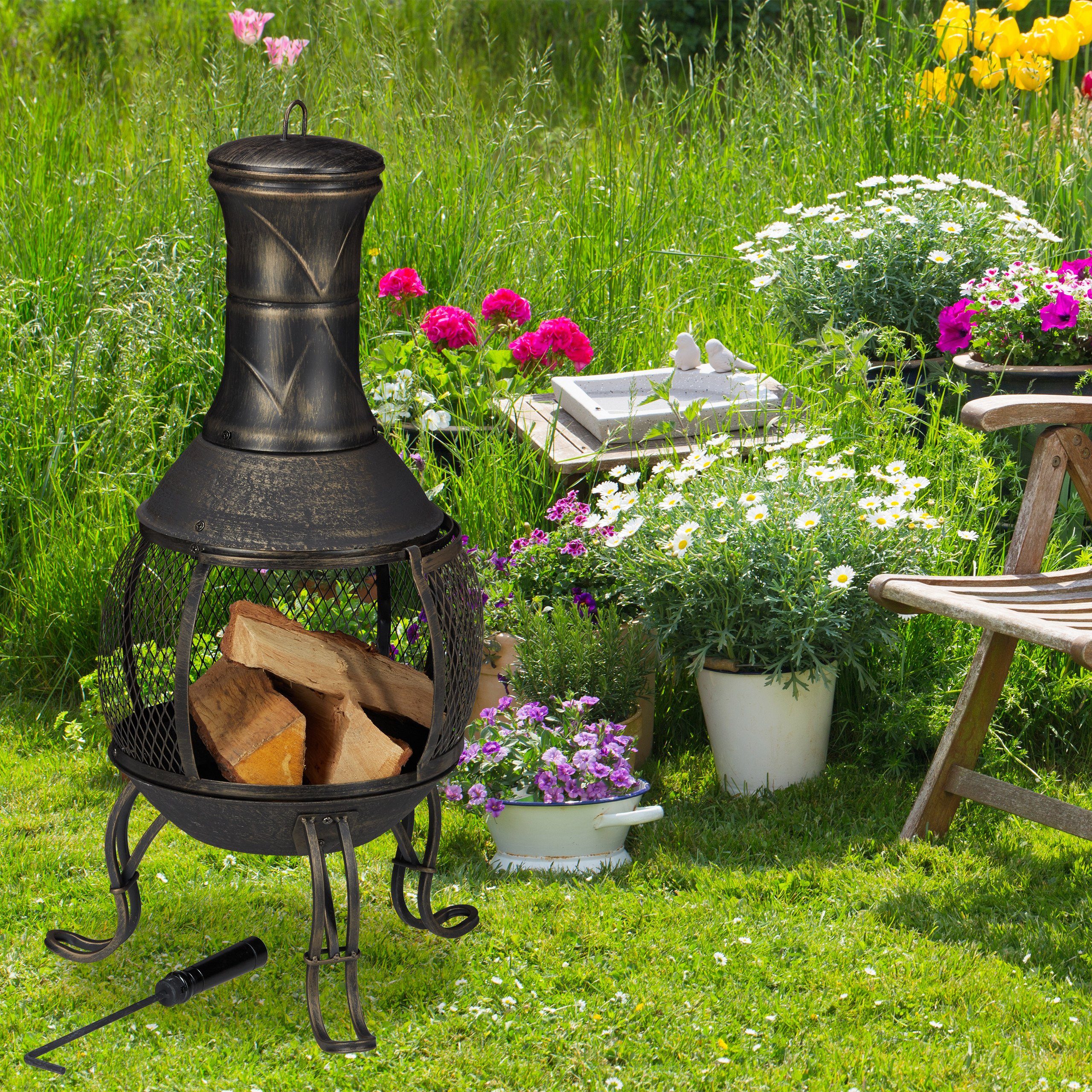 relaxdays Feuerschale Aztekenofen für Garten gold