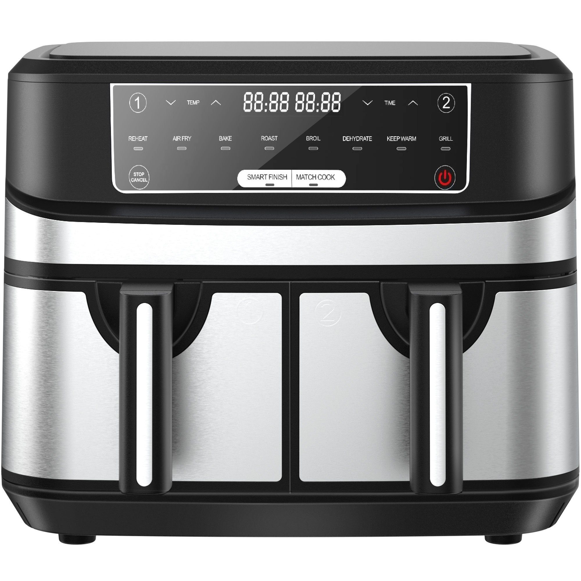 Senmudi Heißluftfritteuse 10L Heißluftfritteuse mit Doppelkammer, XXL Airfryer mit 8 Programmen, 2600,00 W, Sync Finish Funktion, ohne Öl, Digitalem LED-Touchscreen