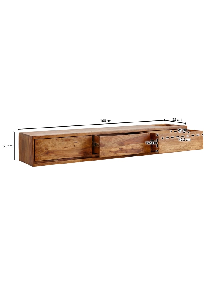 KADIMA DESIGN Lowboard Hängend Sheesham Massivholz 160x25x35 cm TV-Schrank , günstig kaufen onesize