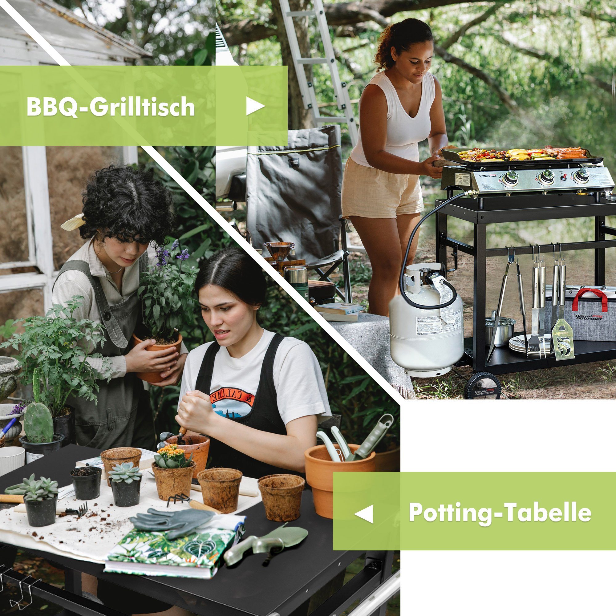 Royal Gourmet Grillablagetisch Outdoor Grilltisch Rollwagen (Grillwagen, Pflanztisch), Produktabmessungen: 100,5 x 59 x 81 cm (LxBxH)