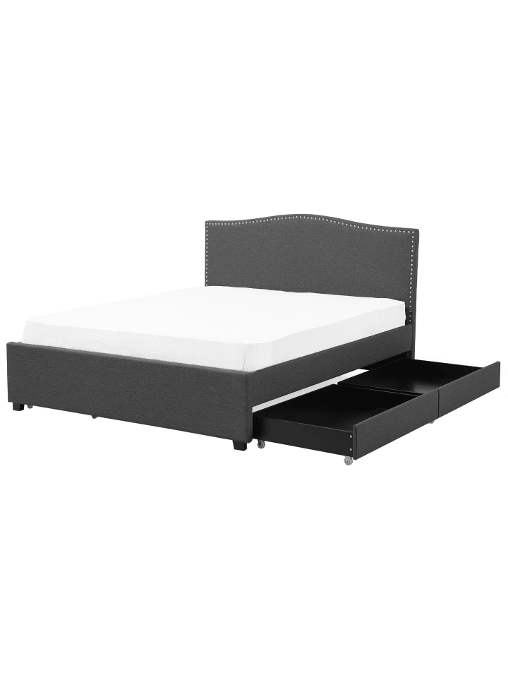 Beliani Doppelbett mit LED MONTPELLIER in Grau/Dunkler Holzfarbton günstig kaufen onesize
