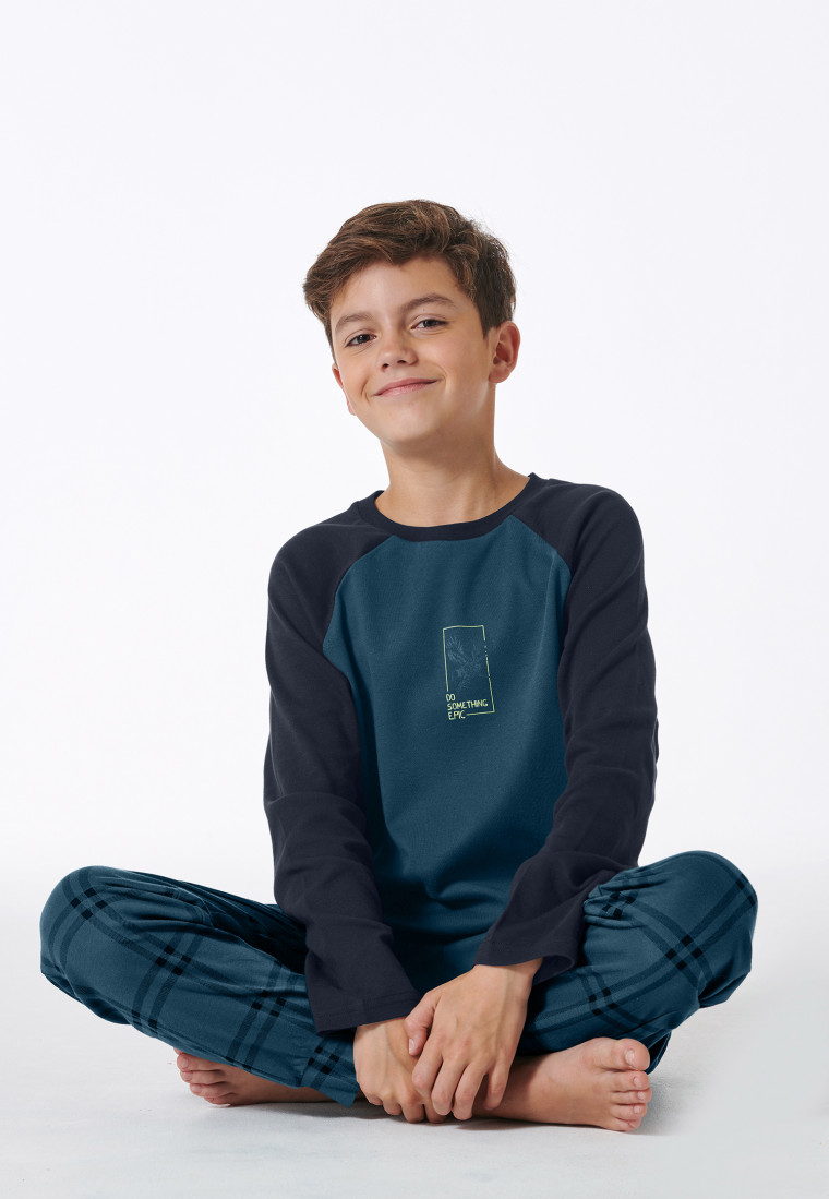 Schlafanzug lang Interlock Karos mineral - Nightwear