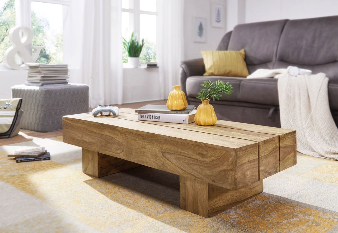 Wohnling Akazie Couchtisch Massiv 120 x 45 x 30 cm Massivholz