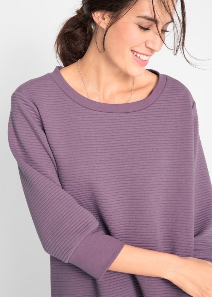 Langes Sweatshirt Tunika mit Struktur in A-Line, 3/4 Arm
