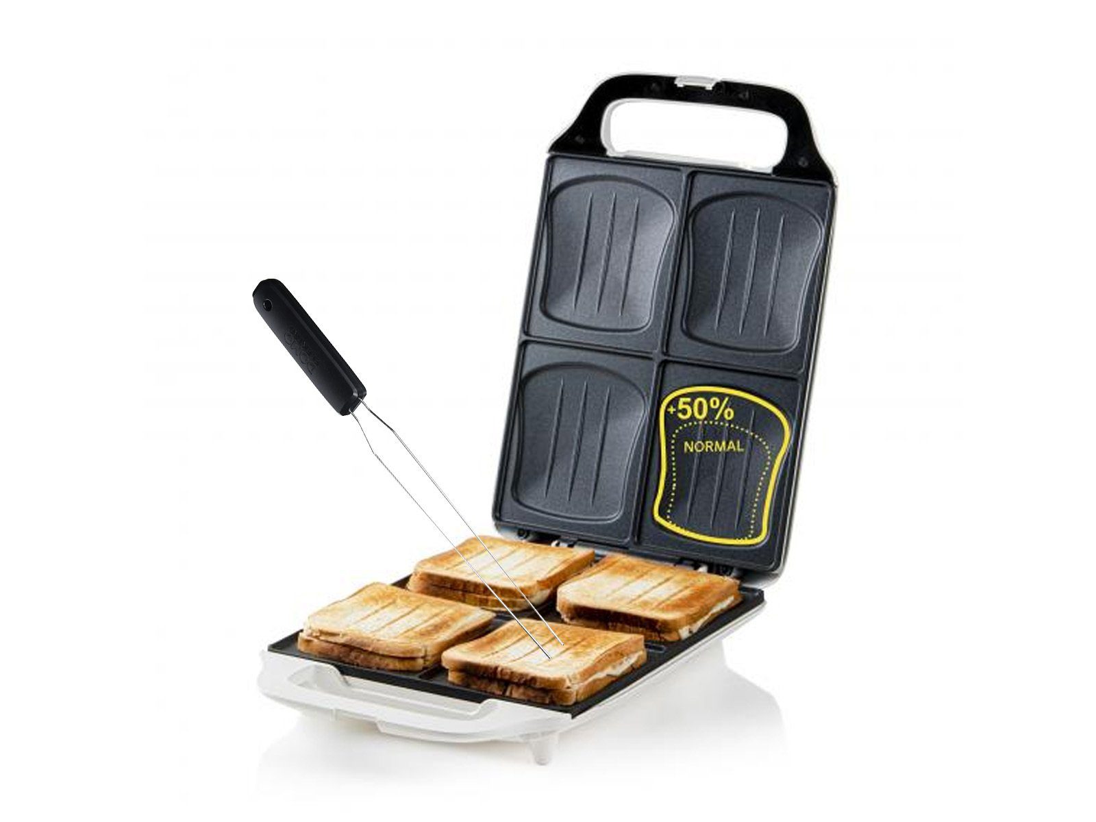 Domo Sandwichmaker, 1800 W, 4er Toaster XXL Snack Panini-Maker & Gabel extra tief große Toasties