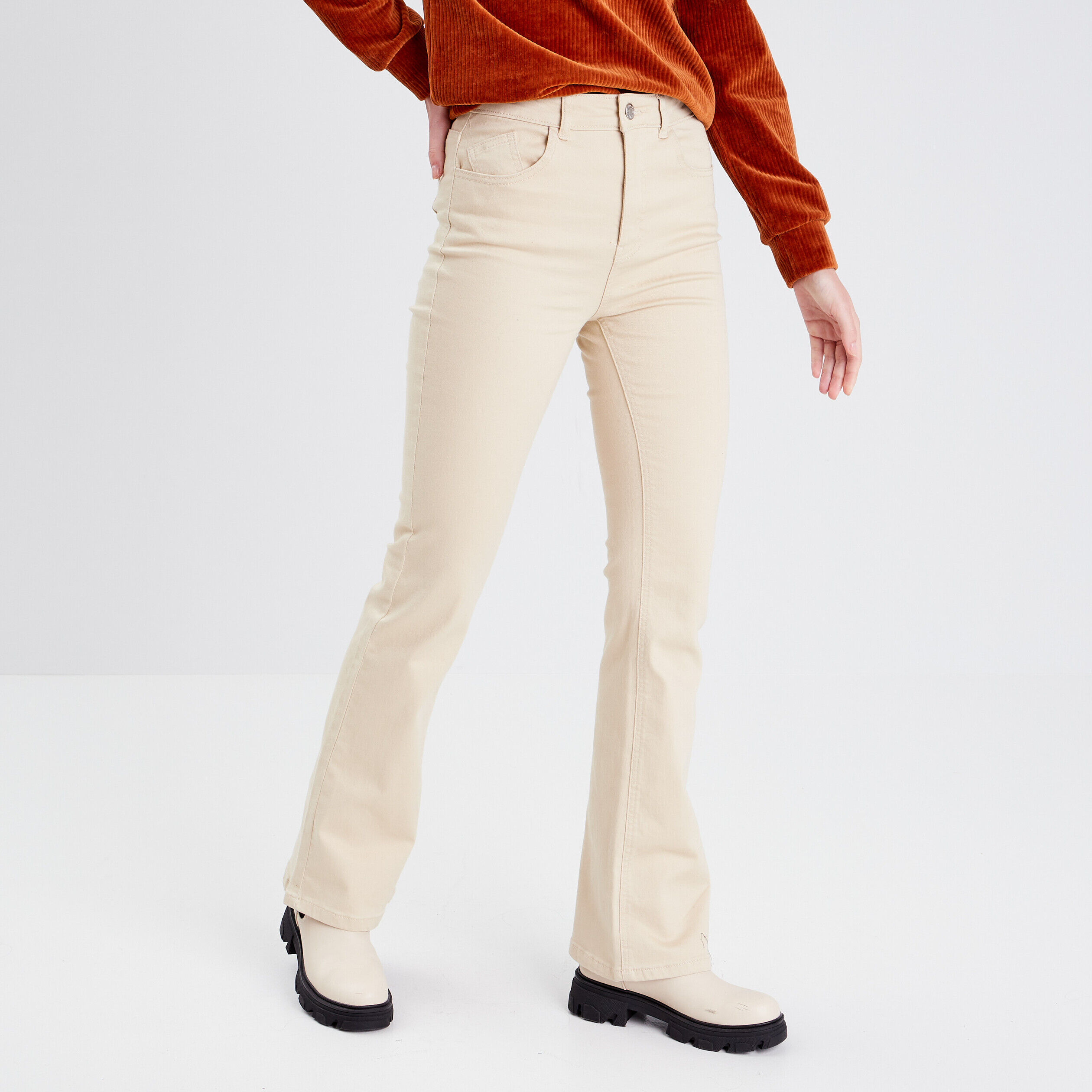 Jeans flare taille haute sable femme | Cache Cache