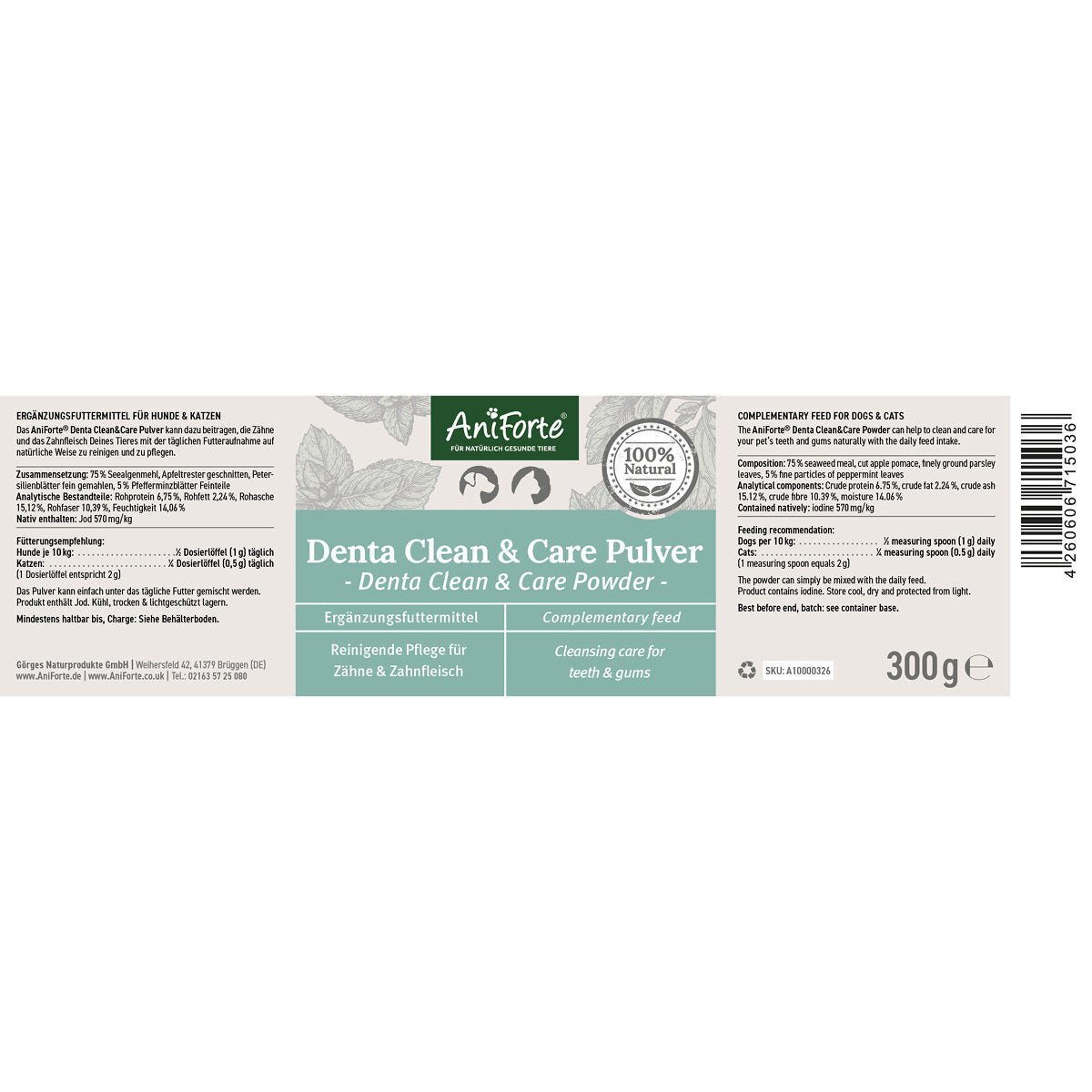 Aniforte Ergänzungsfutter & Aufzucht Aniforte Denta Clean & Care Zahnpflege Pulver 300 g