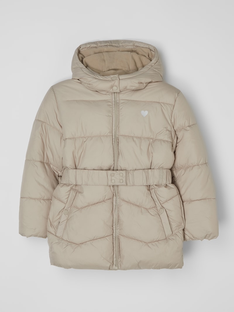 Steppjacke mit abnehmbarer Kapuze in stein