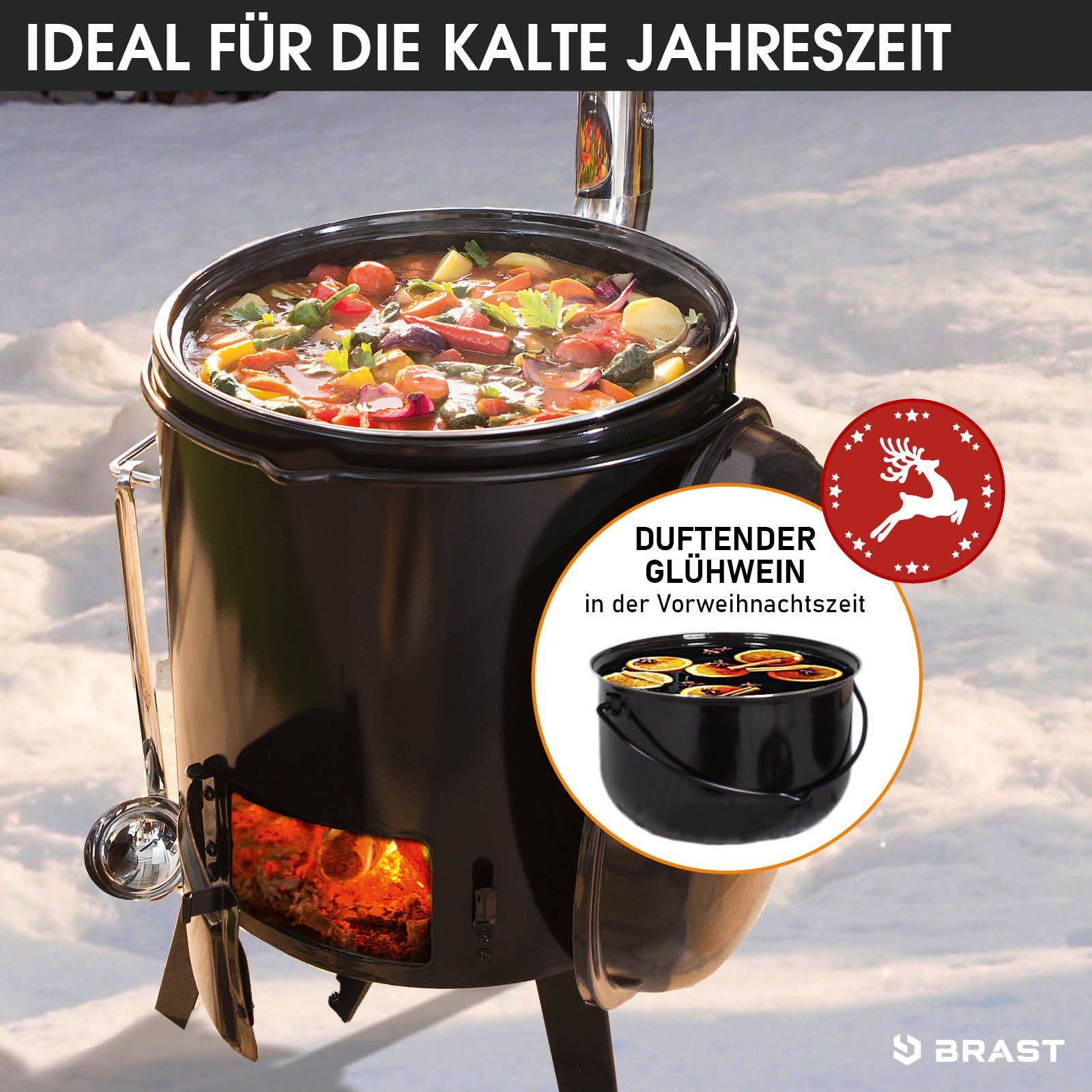BRAST Kombigrill Eintopfofen mit Grillfunktion Ofen Kugelgrill Barbecue Grill, Outdoor-Küche Gulaschkanone Suppenkessel Hähnchenbräter, Ungarischer Gulaschkessel aus Stahlblech inkl. Zubehör