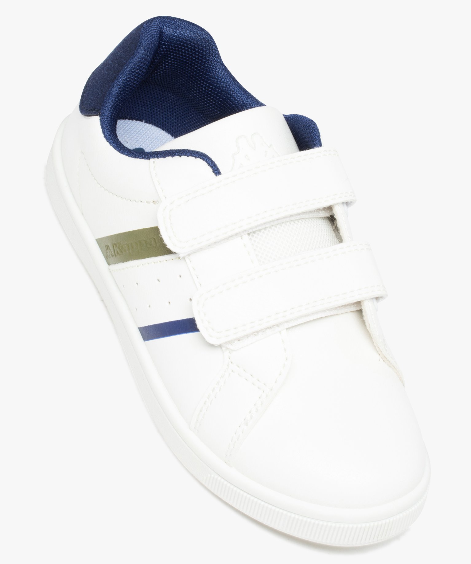 Baskets Garçon unies à bandes colorées et à scratch - Kappa blanc | GEMO