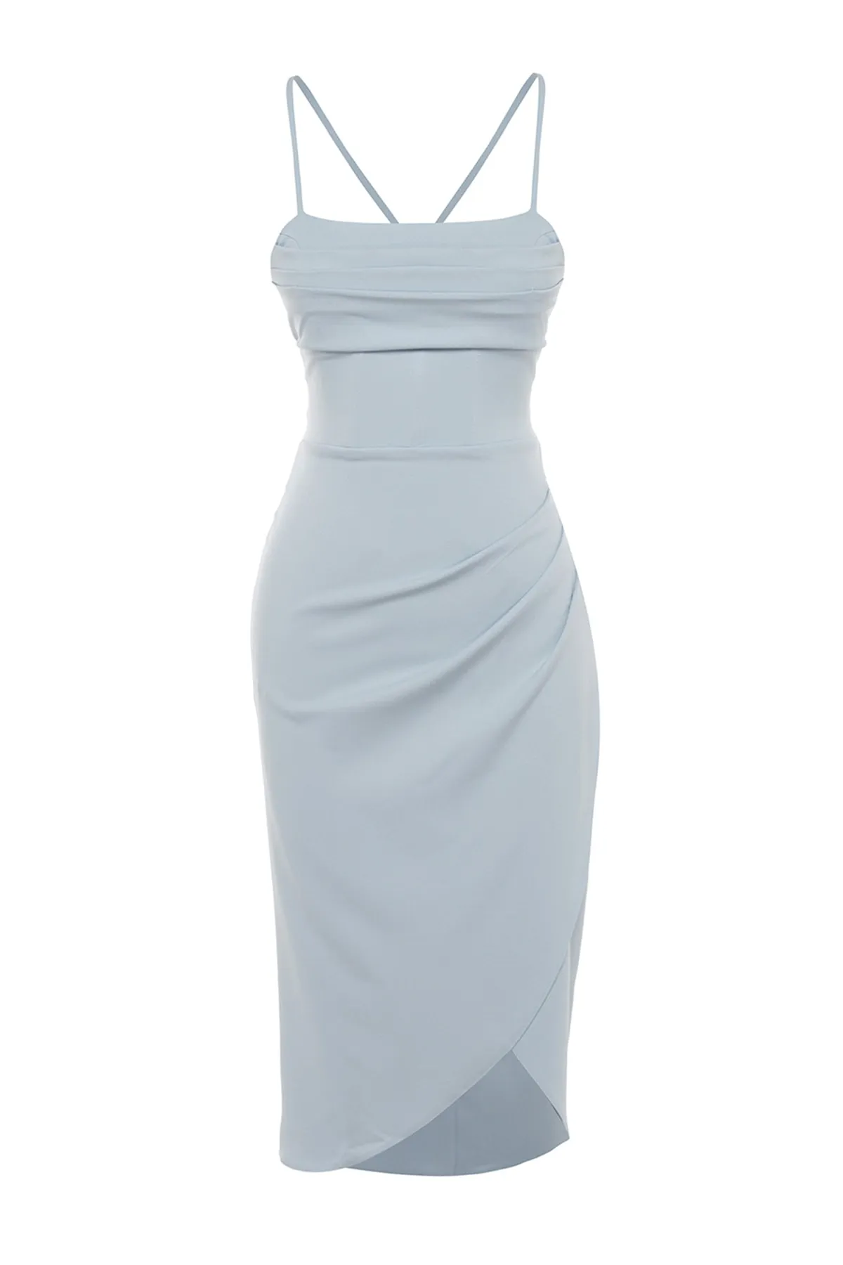 Trendyol Collection  Hellblaues zweireihiges gewebtes Abendkleid TPRSS23EL00093