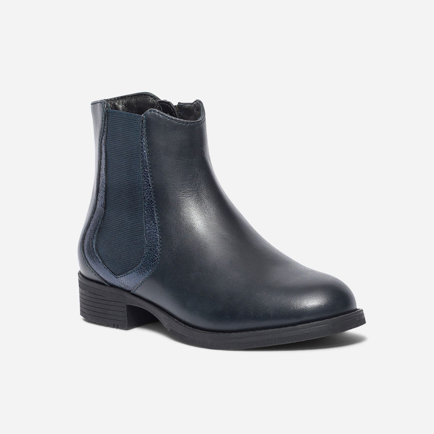 Chelsea boots marine en cuir avec découpe métallisée