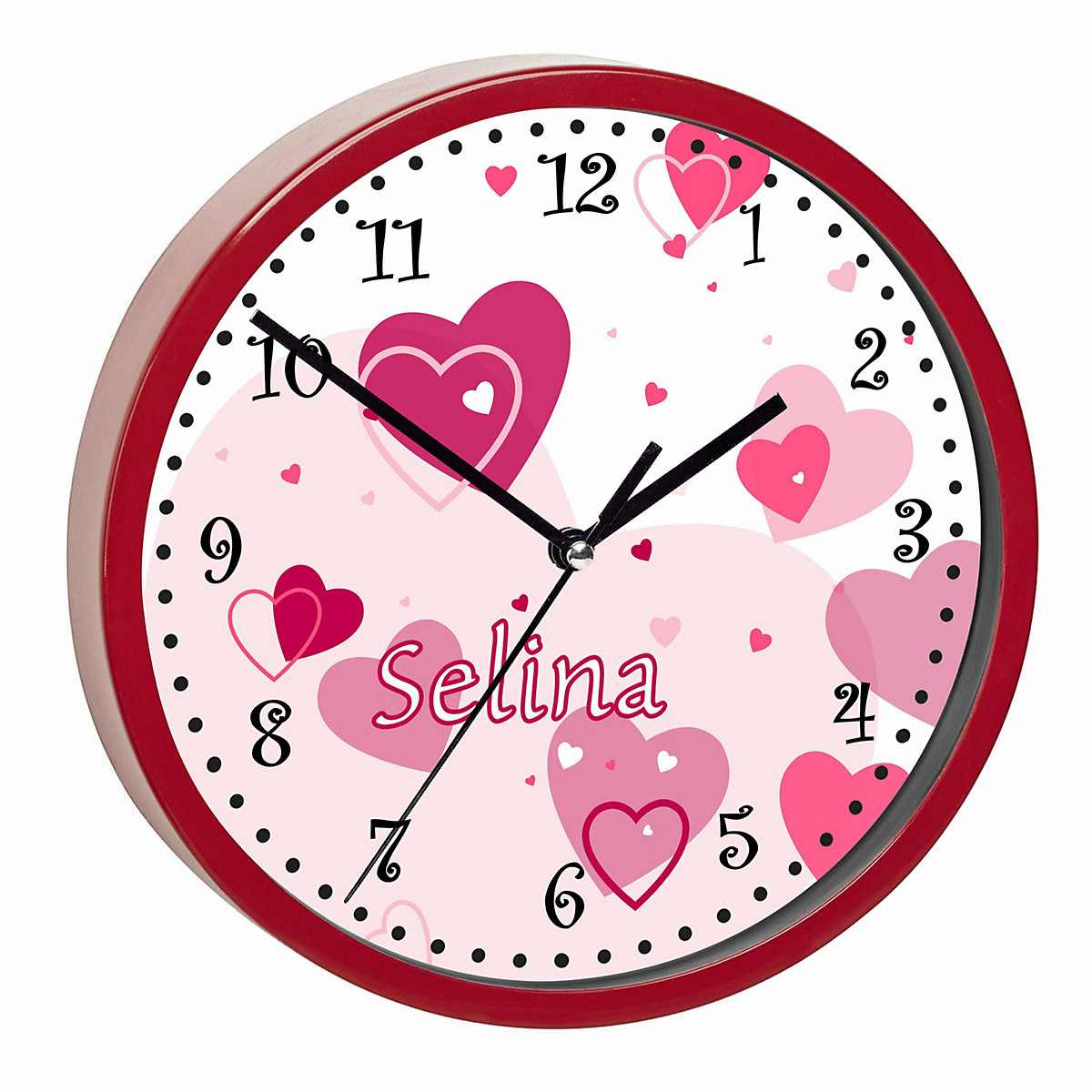 Kinder Wanduhr personalisiert mit Name Herz Rosa