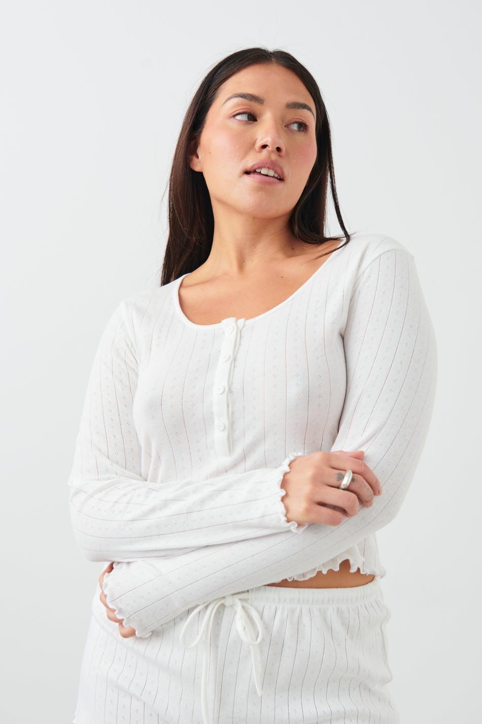 Pointelle long sleeve top