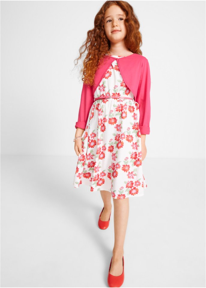 Mädchen Kleid + Gürtel + Bolero (3-tlg. Set)