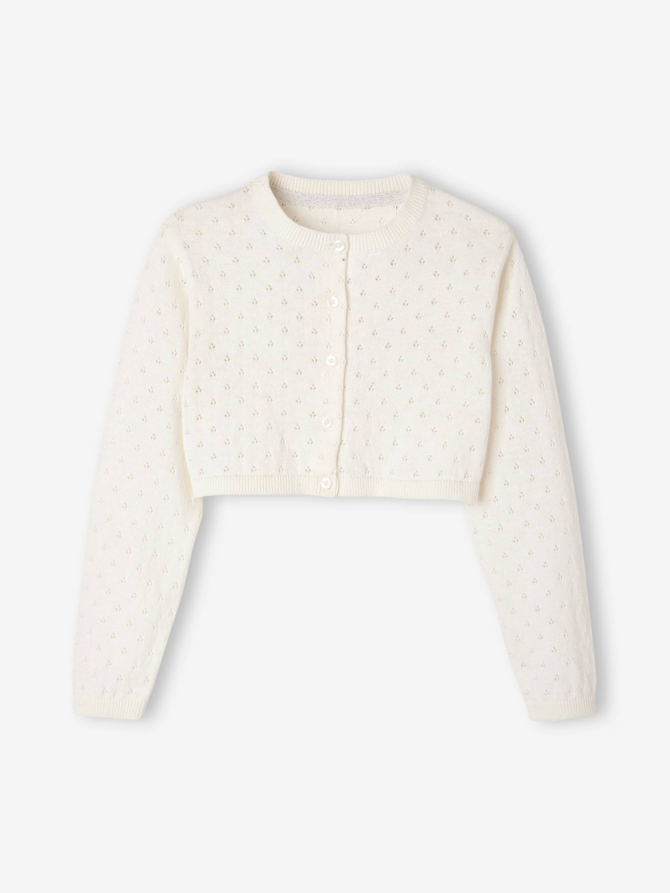 Gilet boléro en maille pointelle fille corail