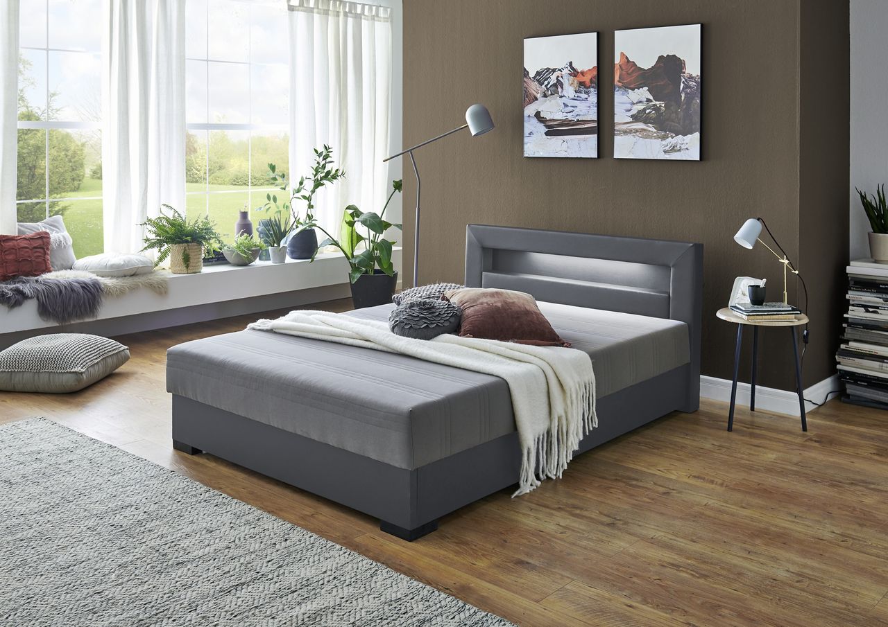 Relita Boxbett MINA mit LED grau 140x200