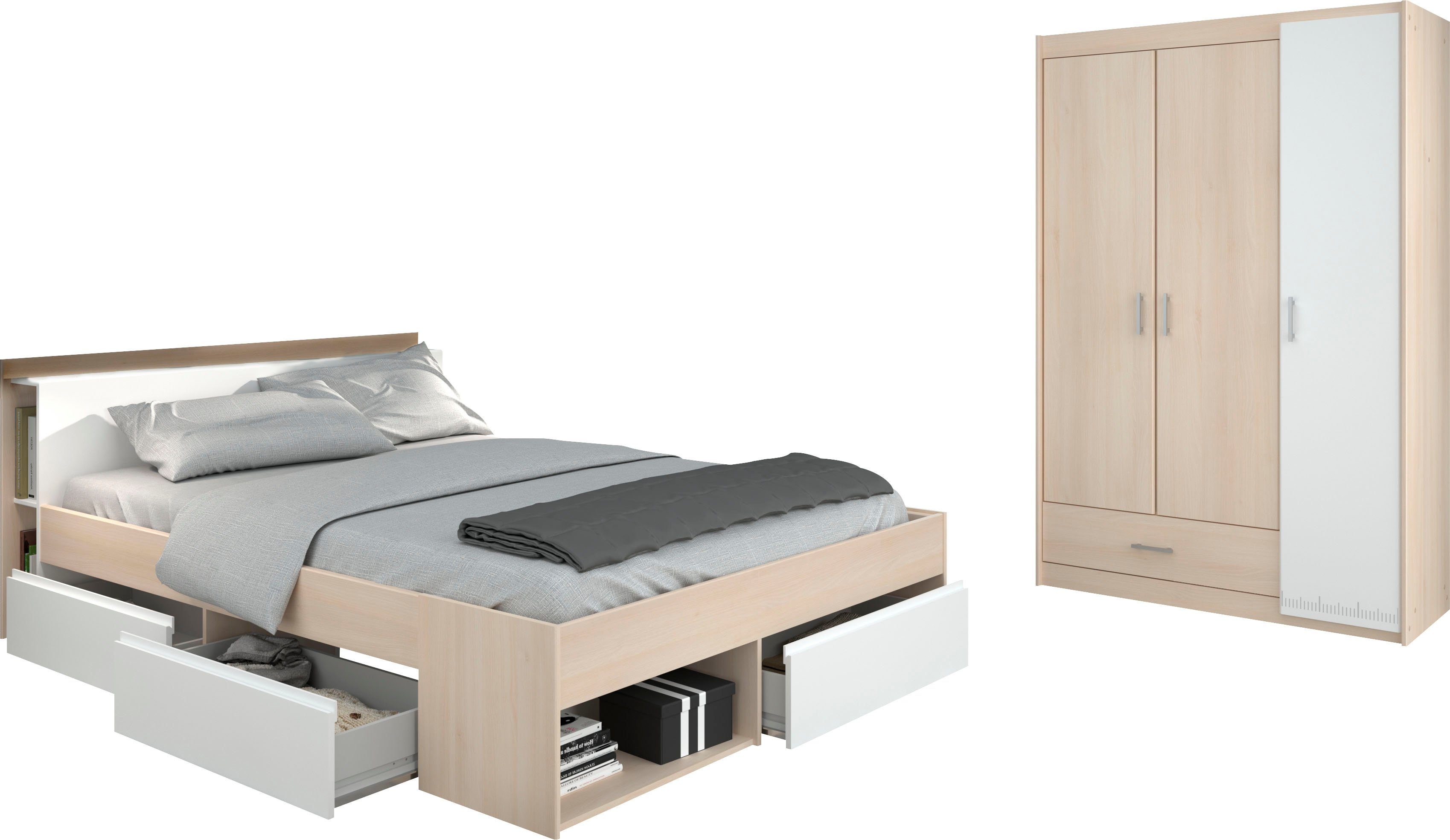 Parisot Jugendzimmer-Set Most, (Set, 2-St., Bett mit Schubkästen und Kleiderschrank)