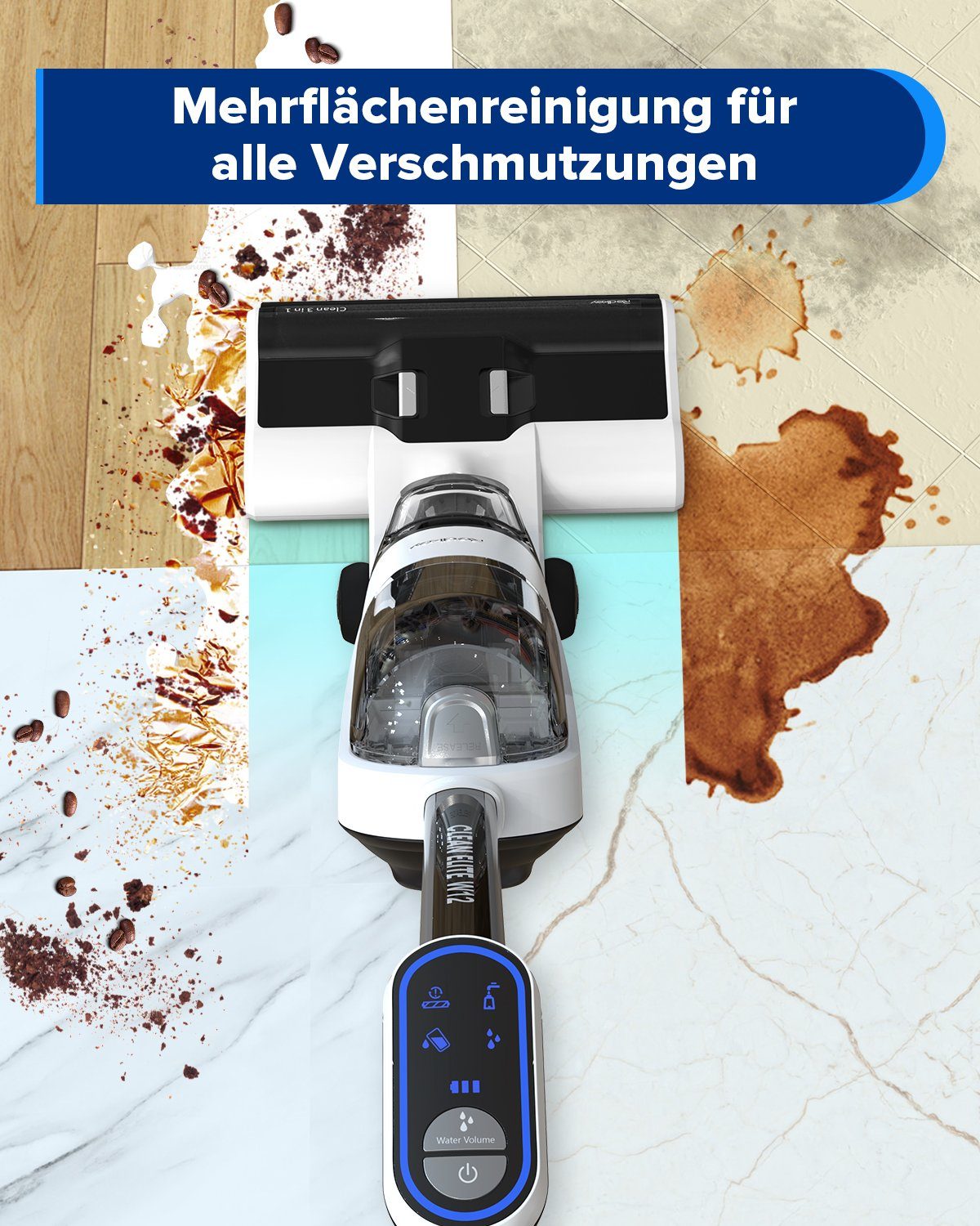 Redkey Nass-Trocken-Akkusauger W12, 150,00 W, Beutellos, Handstaubsauger, Akkustaubsauger, Selbstreinigung, Staubsauger Kabellos, 3-in-1 Nass Trockensauger, LED Anzeige, Doppelwassertank