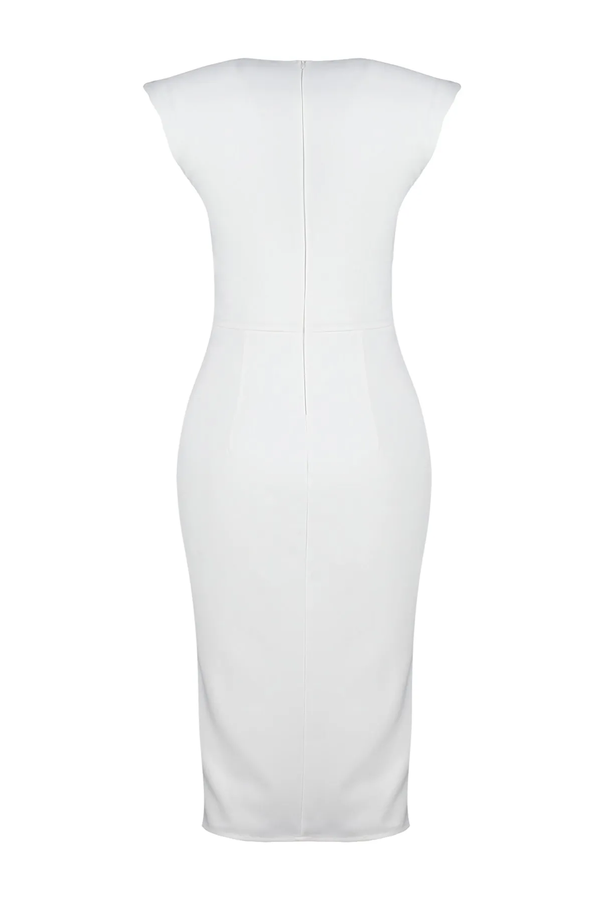 Trendyol Collection  Ecru-tailliertes, wattiertes Midikleid aus Webstoff TWOSS22EL00341