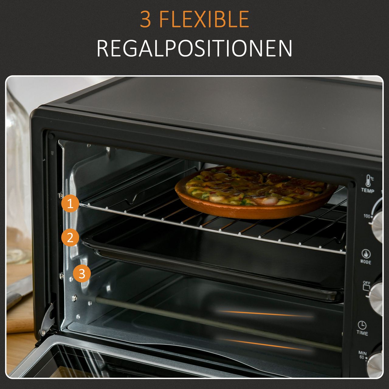 HOMCOM Minibackofen 21L einstellbare Temperatur Ofen 3 Kochmodi Schwarz Silber