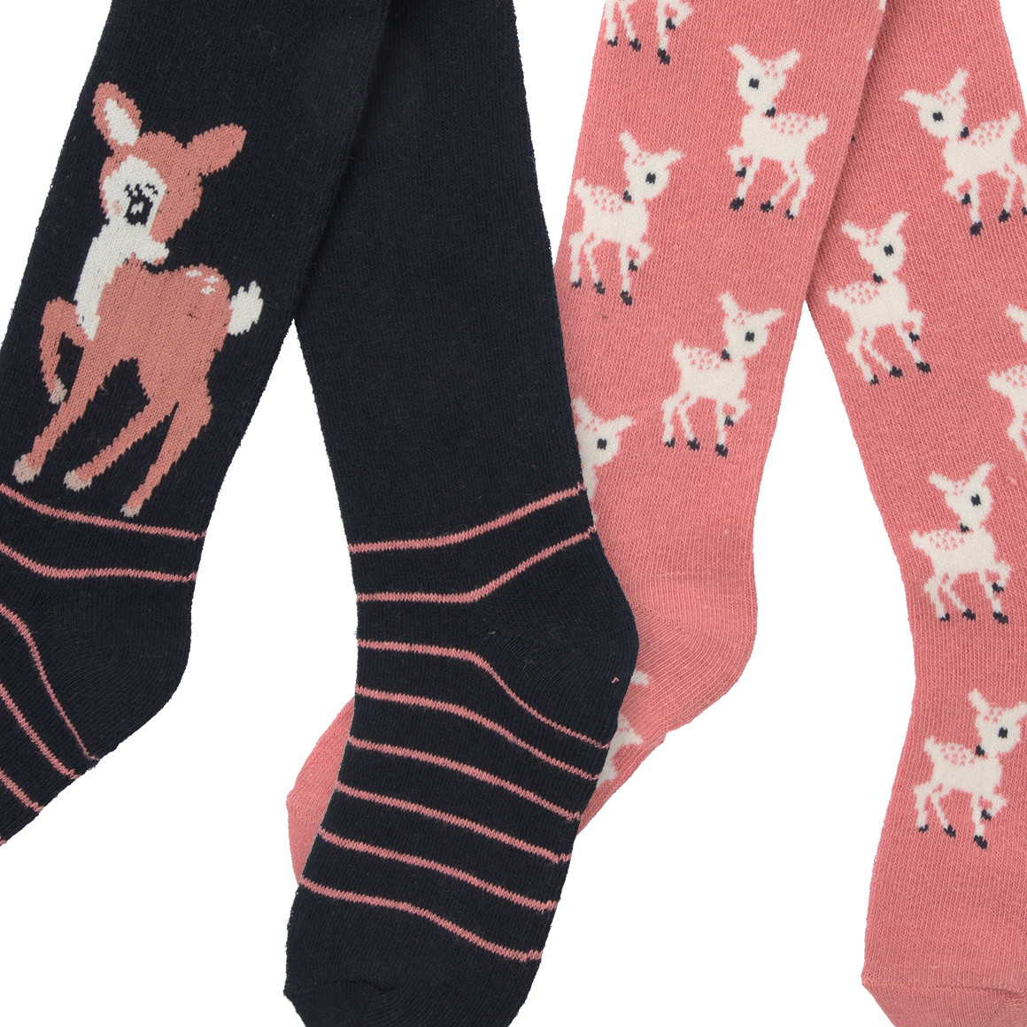 2 Mädchen Strumpfhosen mit Reh-Motiven